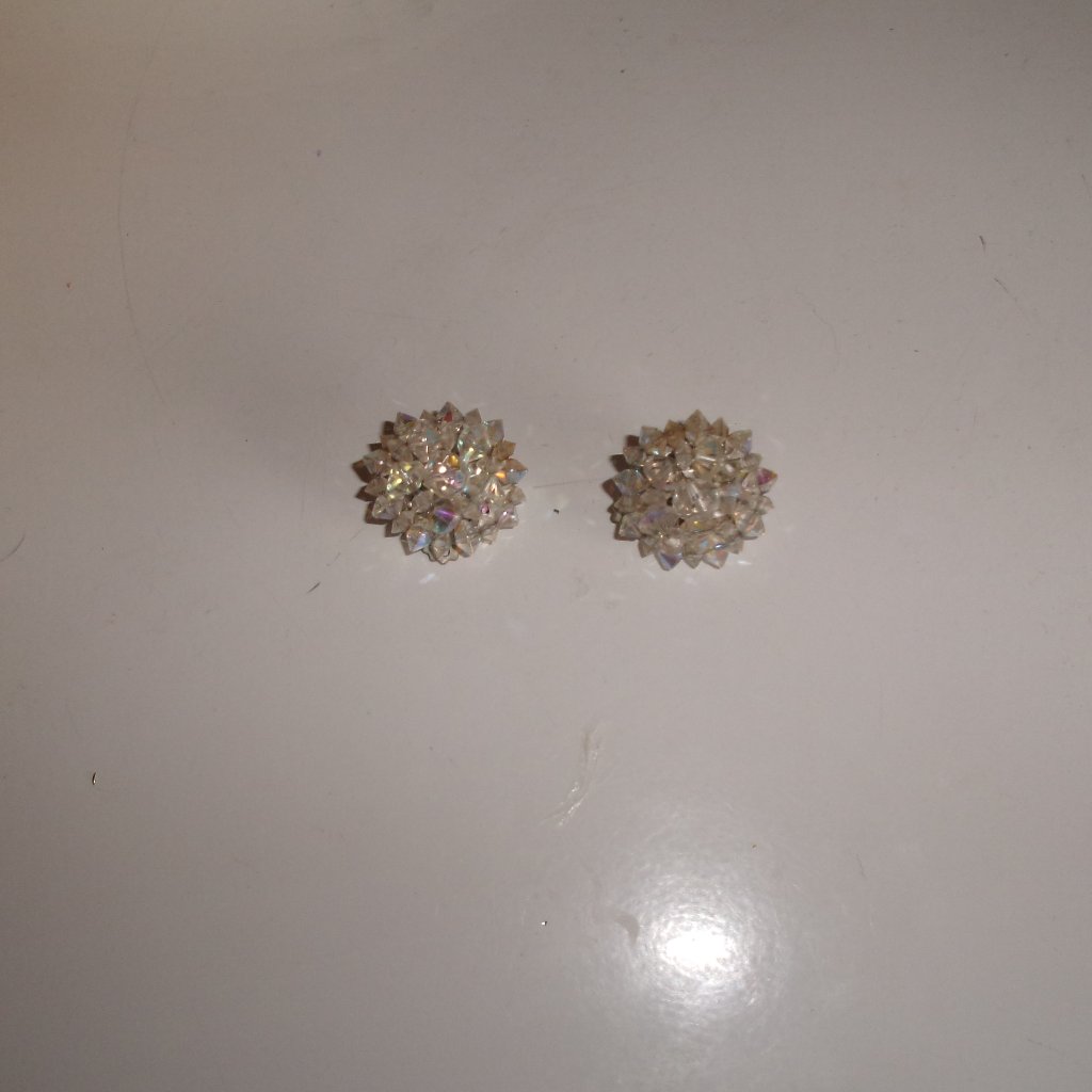 Vintage Clip Earrings Aurora Borealis Glass